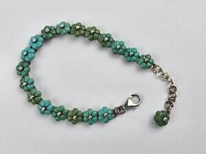 Whitney Kelly Sterling Silver & Turquoise clusters Flower Bracelet 7-8.25"